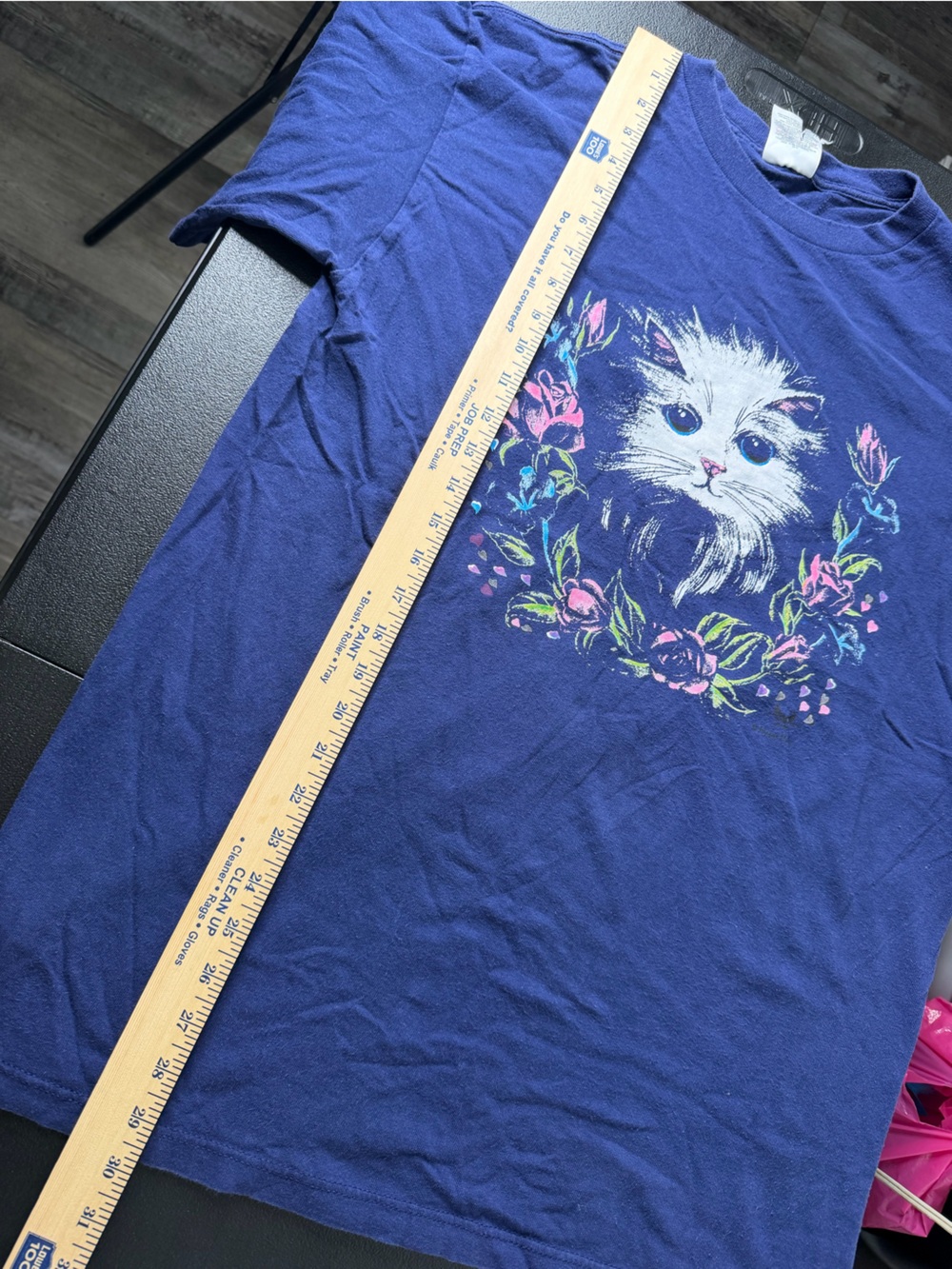 Adidas Women Navy Blue White Cat Floral Graphic Tee Size XL Vintage Grandmacore - Picture 7 of 7